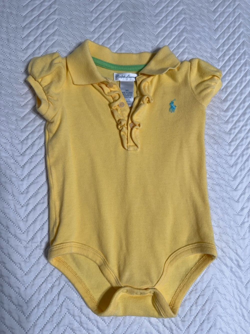Ralph Lauren Yellow Polo Ruffle-Front One-Piece Bodysuit